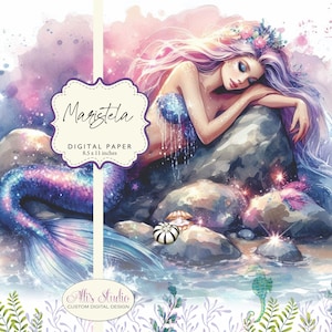 Meerjungfrau Sirene Seepferdchen Nymphe Sea Ocean Maristela Nautical Digital Paper 8.5x11 Printable DIY