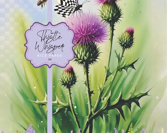 Rice Paper Thistle Whisper Butterfly Bee Lavender Green A4
