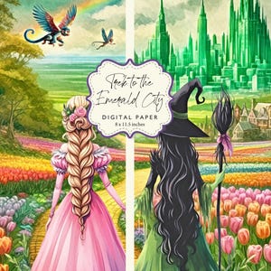 Emerald City Yellow Brick Glinda Wicked Witch Acquerello Elphaba Oz Decoupage Carta digitale 8x11.5 Stampabile fai da te