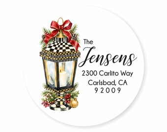 Christmas Lantern Round Christmas Address Labels / Stickers