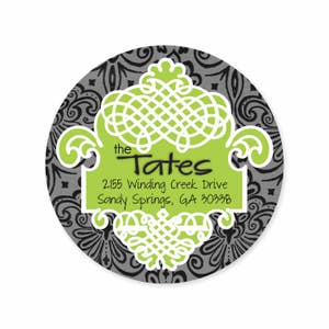 Black Lime Damask Personalized Address Labels Stickers image 1