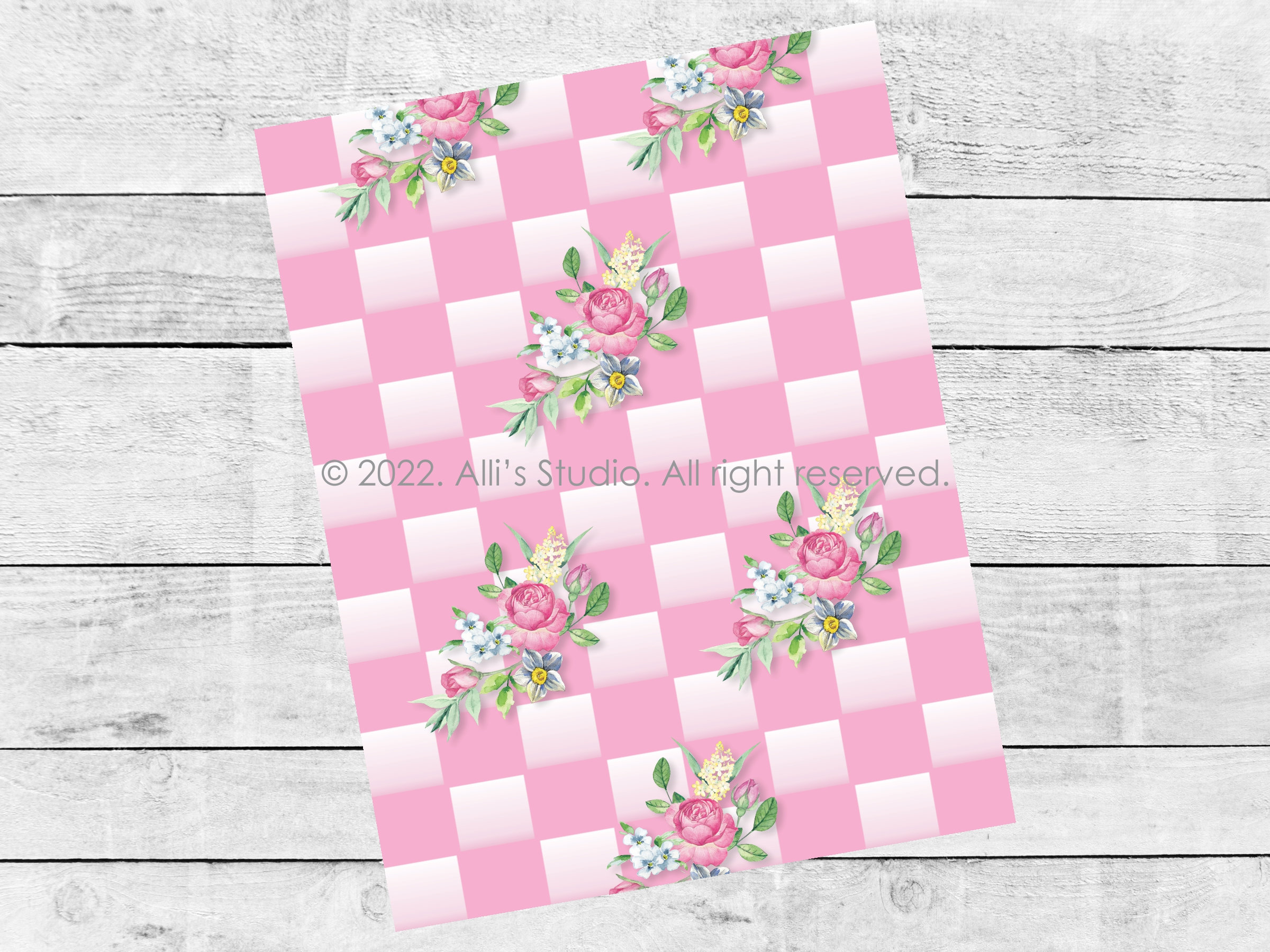 Pink White Check Floral Digital Paper 8.5x11 Printable DIY - Etsy Australia