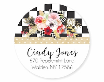 Check Floral Gold Red Polka Dot Whimsical Personalized Address Labels Stickers Checkered