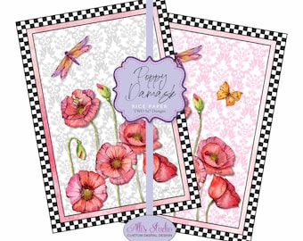Rice Paper Poppies Damask Poppy Dragonfly Spring Butterfly A4