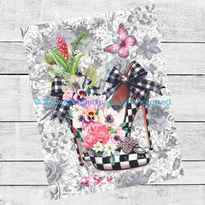 Rice Paper Enchanted High Heel Stiletto Whimsy Check Toile Floral Decoupage Collage A4 image 3