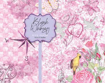 Rice Paper Blush Pink Rose Whimsy Check Toile Floral Decoupage Collage A4