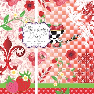 Strawberry Delights Whimsy Strawberry Carta digitale 8,5x11 stampabile fai da te