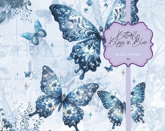 Rice Paper Butterfly Blue Bliss Butterflies Toile Floral Decoupage Enchantment Collage Ephemera A4