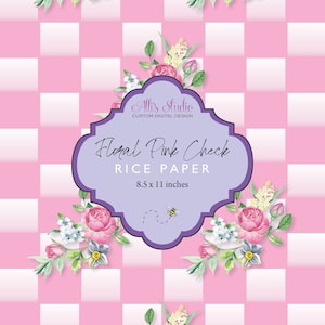 Rice Paper Pink White Check Floral Roses Floral Spray A4