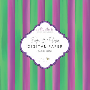 Fichier numérique Fougère et prune à rayures vertes et violettes 8,5 x 11 imprimable Imprimez votre propre papier DIY