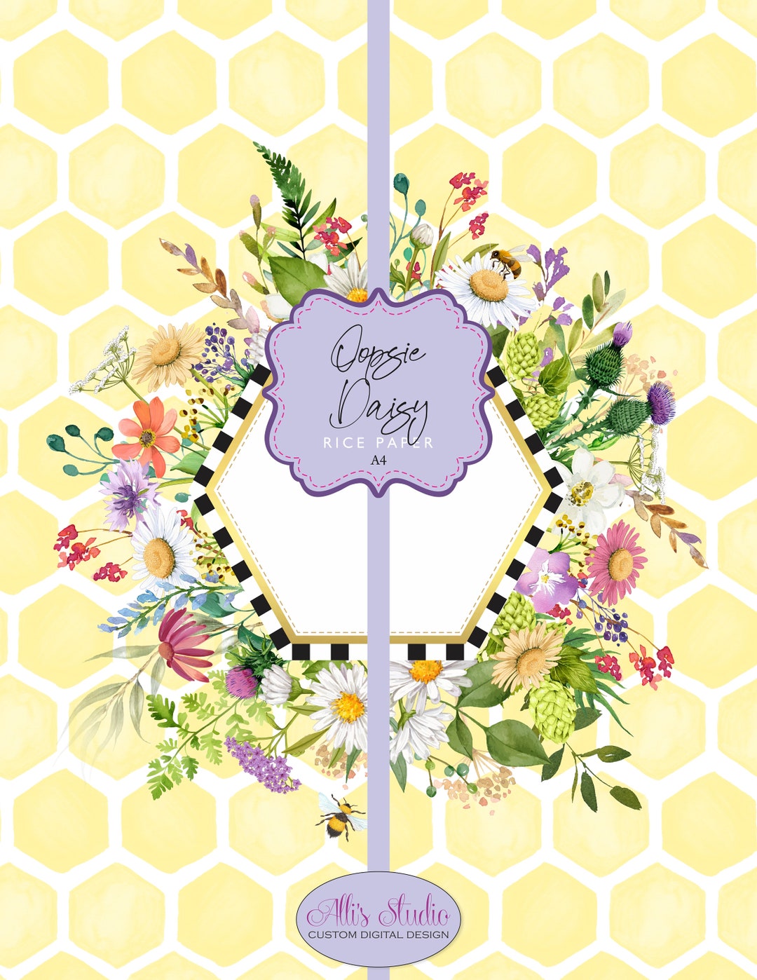 Rice Paper Oopsie Daisy Bee Honey Daisies Floral Honeycomb Yellow Bees ...