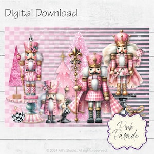 Quebra-nozes Soldados Caprichosos Desfile de Natal Rosa e Branco Boas Festas Quebra-nozes Papel Digital A4 Imprimível Faça Você Mesmo