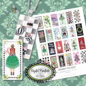 Digital Download Whimsy Holiday Christmas Domino Collage Sheet, Printable, 1x2 Inch, Domino Collage, Printable Dominoes, Dominos