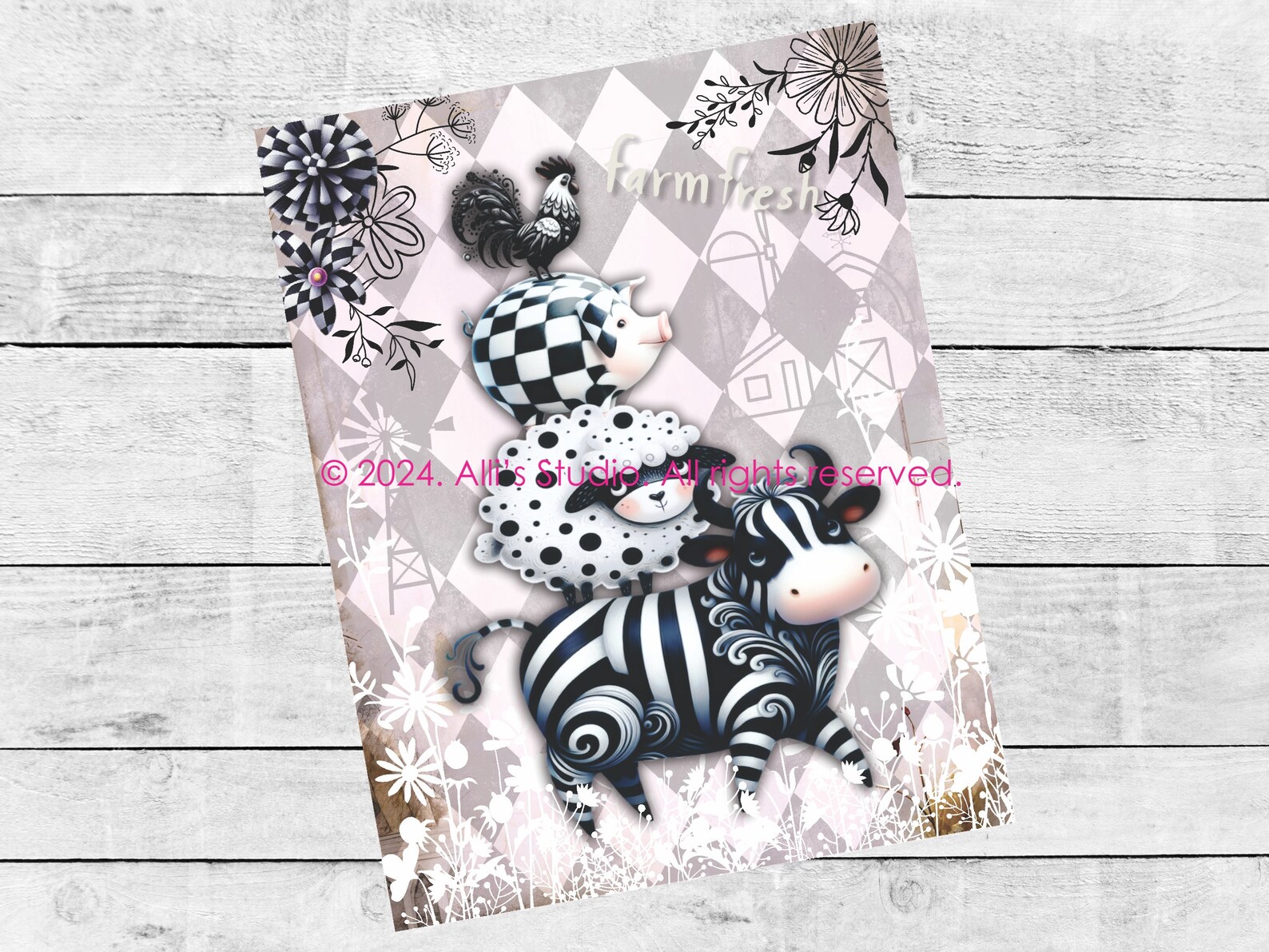 Rice Paper Farm Fresh Animals Cow Sheep Pig Rooster Barn Farmhouse ...