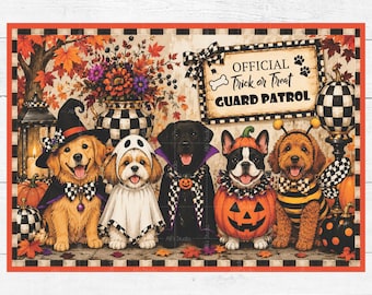 Rice Paper Halloween Dog Patrol Trick or Treat Costumes Pumpkins Checks Decoupage Ephemera A4