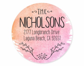 Blush Peach Lavender Watercolor Personalized Address Labels Stickers