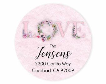 LOVE Personalized Address Labels Stickers / Pink Valentine's Day Address Labels