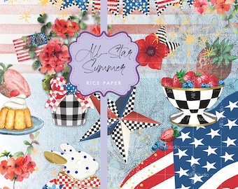 Rice Paper All Star Patriotic Flag Red White Blue Celebration Decoupage Collage Ephemera A4