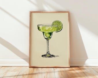 Margarita Print, Minimalist Cocktail Wall Art, Line Art Bar Poster