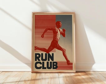 Wydruk Run Club, grafika ścienna do biegania, plakat z biegaczem, dekoracja siłowni, wydruk sportowy