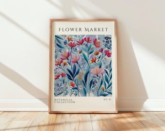 Flower Market Print, Botanical Wall Art, Floral Poster, Botanical Collection