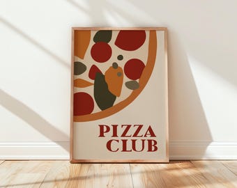 Wydruk Pizza Club, grafika ścienna do kuchni, plakat z pizzą, wydruk z jedzeniem, wystrój jadalni
