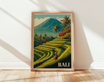 Bali Print, Travel Wall Art, Indonesia Poster, Rice Terrace Art, Tropical Decor