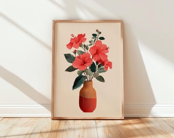 Hibiscus Print, Botanical Wall Art, Floral Poster, Tropical Flower Decor, Living Room Art, Gift for Her