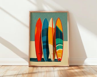 Surfboard Print, Surf Wall Art, Beach House Decor, Coastal Poster, Retro Surf Art
