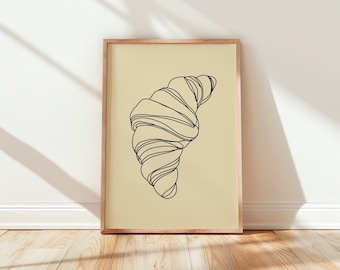 Croissant Line Art Print | Minimalist Kitchen Wall Art | French Bakery Poster | Modern Food Decor