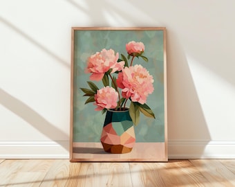 Peony Print | Botanical Wall Art | Pink Flower Poster| Modern Floral Art