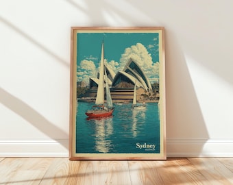 Sydney Print | Opera House Wall Art | Vintage Travel Poster | Australian Harbour | Retro City Decor