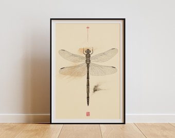 Japanese Dragonfly Poster | Vintage Japanese Print | Minimalist Insect Wall Art