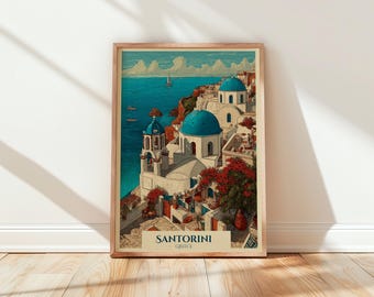 Santorini Print | Greece Travel Poster | Greek Island Decor | Mediterranean Wall Art