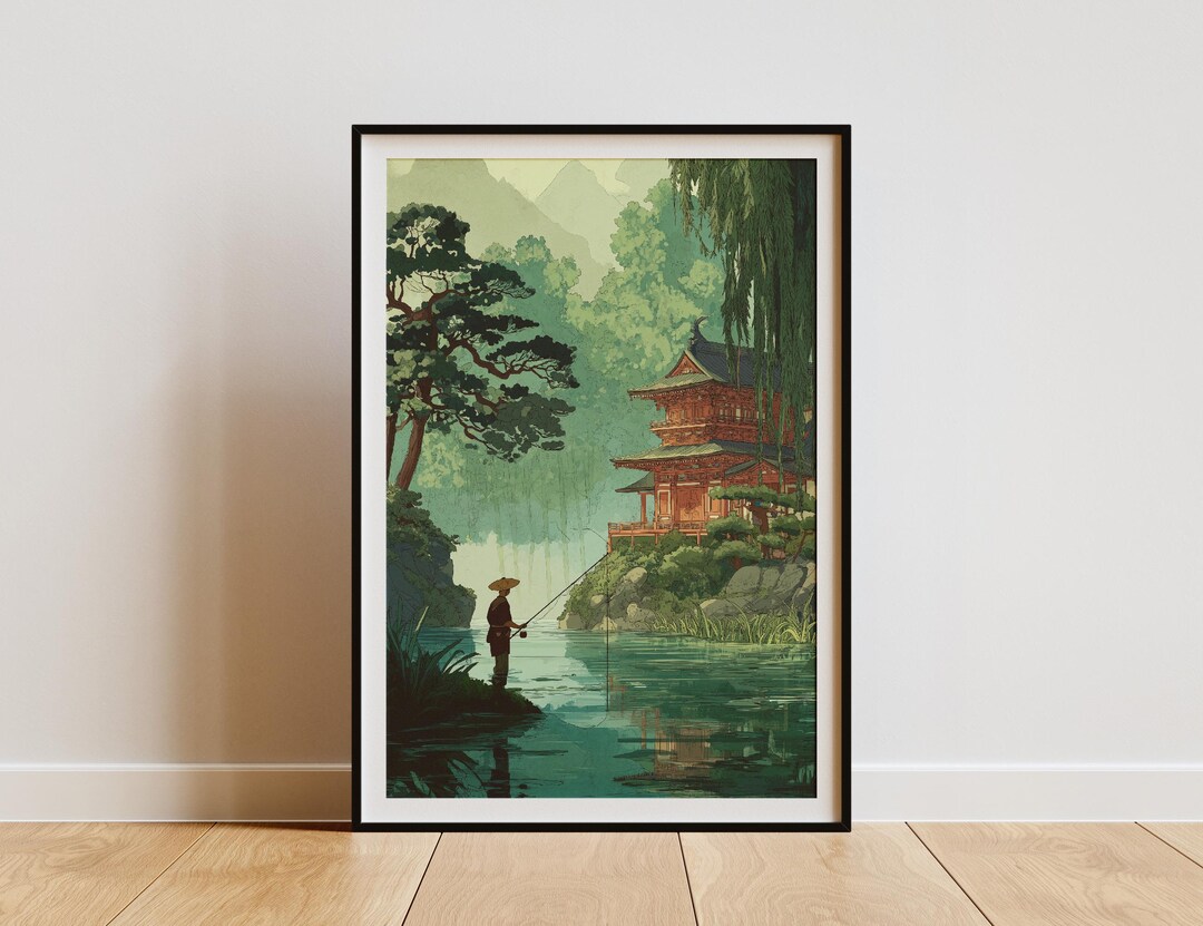 Japanese Fisherman Print | Zen Garden Wall Art | Japanese Landscape ...