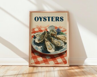 Oysters Print, Kitchen Wall Art, Seafood Poster, Bistro Decor, Coastal Food Art, Dining Room Print