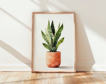 Snake Plant Print | Minimalist Botanical Wall Art | Modern Houseplant Decor | Green Plant Art