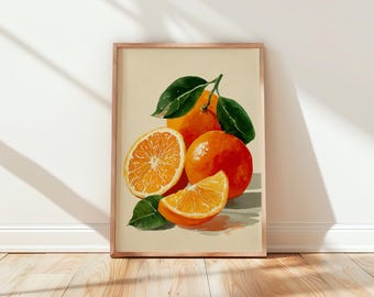 Orange Fruit Print, Citrus Wall Art, Botanical Kitchen Poster, Vintage Fruit Decor, Farmhouse Art