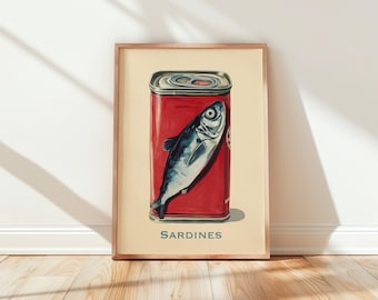 Sardines Tin Print, Vintage Kitchen Wall Art, Portuguese Food Poster, Retro Culinary Decor