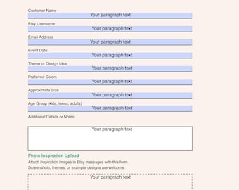 Formulario de solicitud de piñata personalizada (Canva, editable) FiestaMade