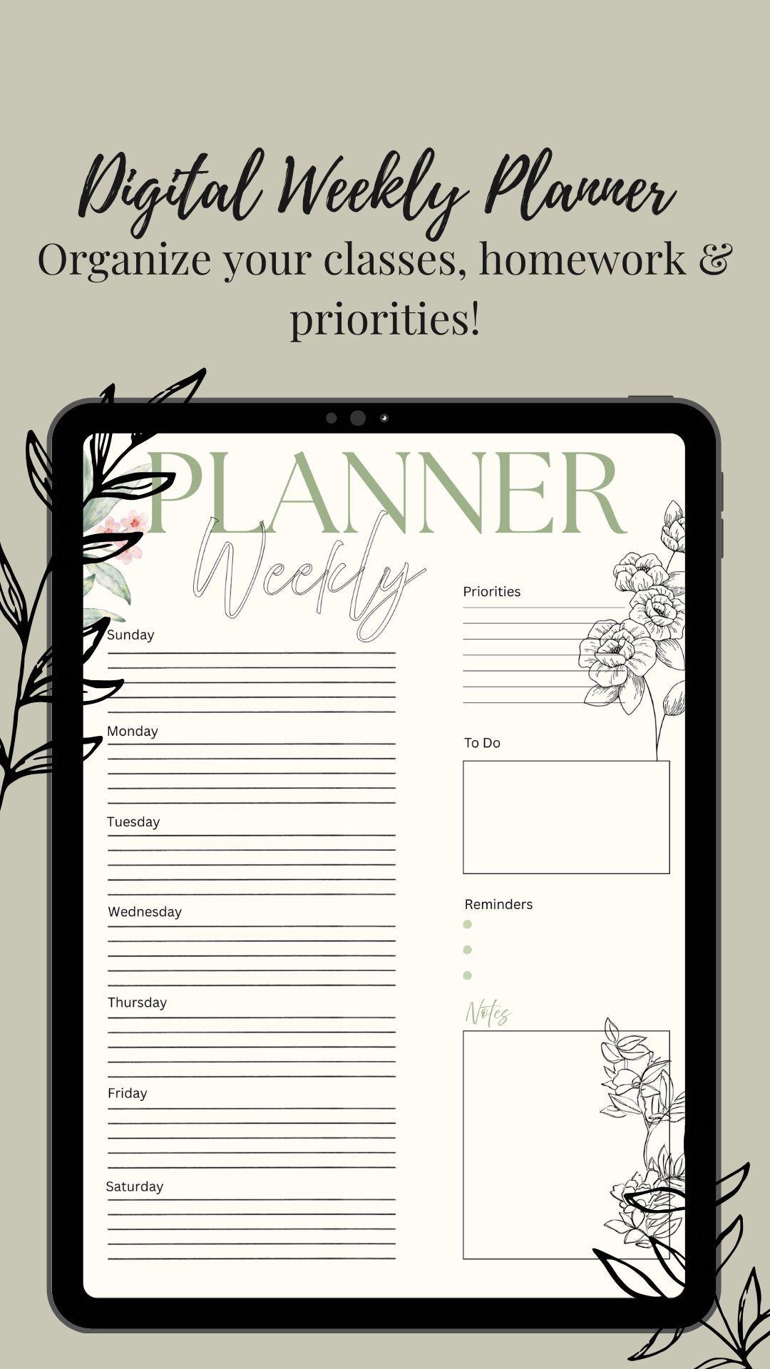 Weekly Planner Example For Students Weekly Student Planner- Printable & Digital Template - Etsy