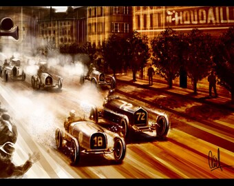 1930s Vintage Grand Prix Automotive Art 16x24 Metallic Print