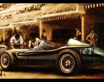 Vintage Automotive Art : Grand Prix 1957 Maserati 8x12 Metallic Print