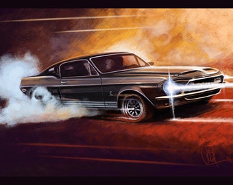 1968 Ford Shelby GT 500 Automotive Art 12x18 Metallic Print