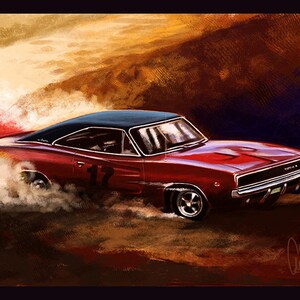 1968 Charger Automotive Art Muscle Car 8x12 Metallic Print image 1