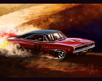 Automotive Art Muscle Car 1968 Charger 16x24 Metallic Print