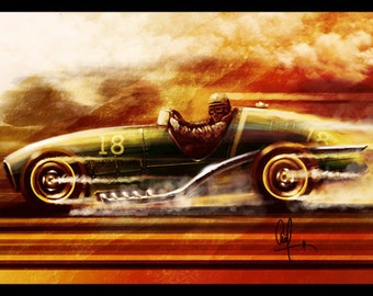 Vintage Automotive Art : 1950's Conceptual Grand Prix car 12x18 Metallic Print