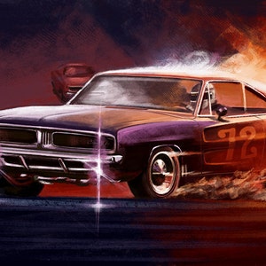 Automotive Art Muscle Car 1969 Charger 12x18 Metallic Print image 1