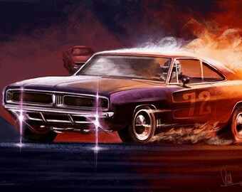 Automotive Art Muscle Car 1969 Charger 12x18 Metallic Print