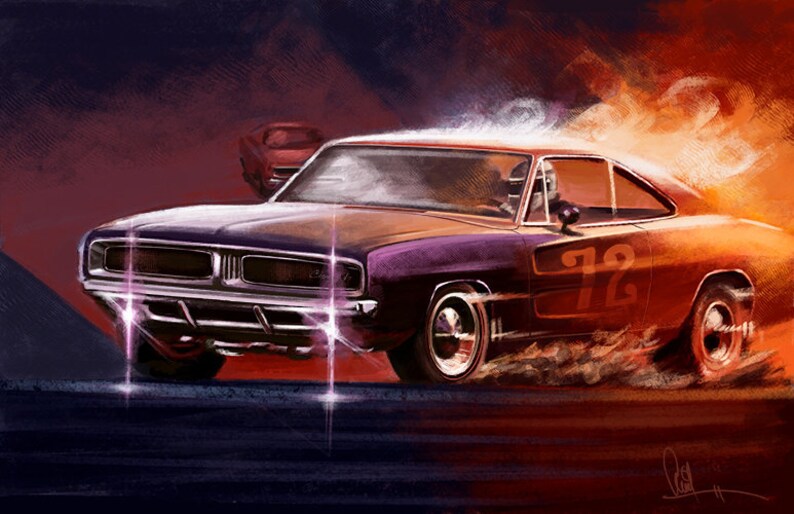 Automotive Art Muscle Car 1969 Charger 12x18 Metallic Print image 1